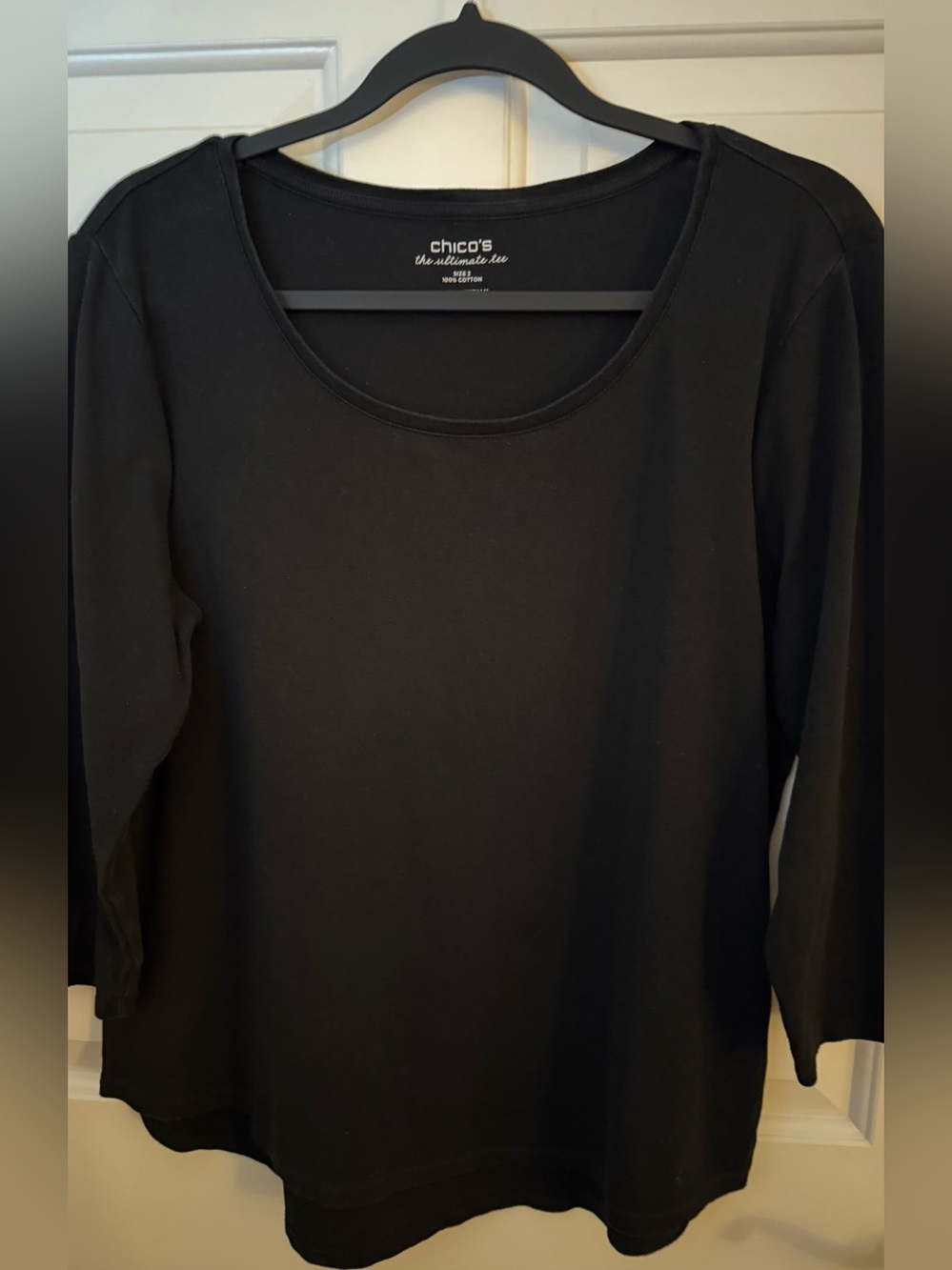 Chico's Tee 100% Cotton Black Scoop Neck The Ultimate Tee Chico’s Size 2